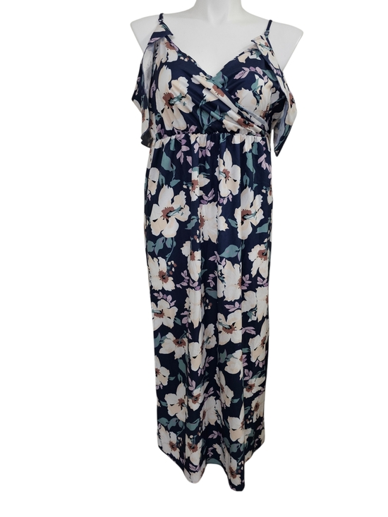 SHEIN Dresses & Skirts - SHEIN Navy Floral Cold-Shoulder Maxi Dress